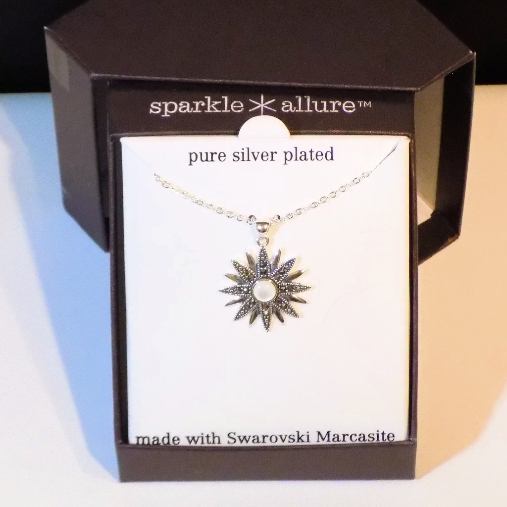 New $60 Sparkle Allure Swarovski Marcasite Pure Silver Plated Pendant Necklace